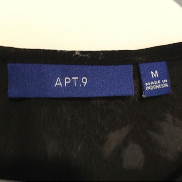 APT 9 Brush stroke design sheer sleeve chiffon top! IN BLACK NOT RED - Picture 3 of 9